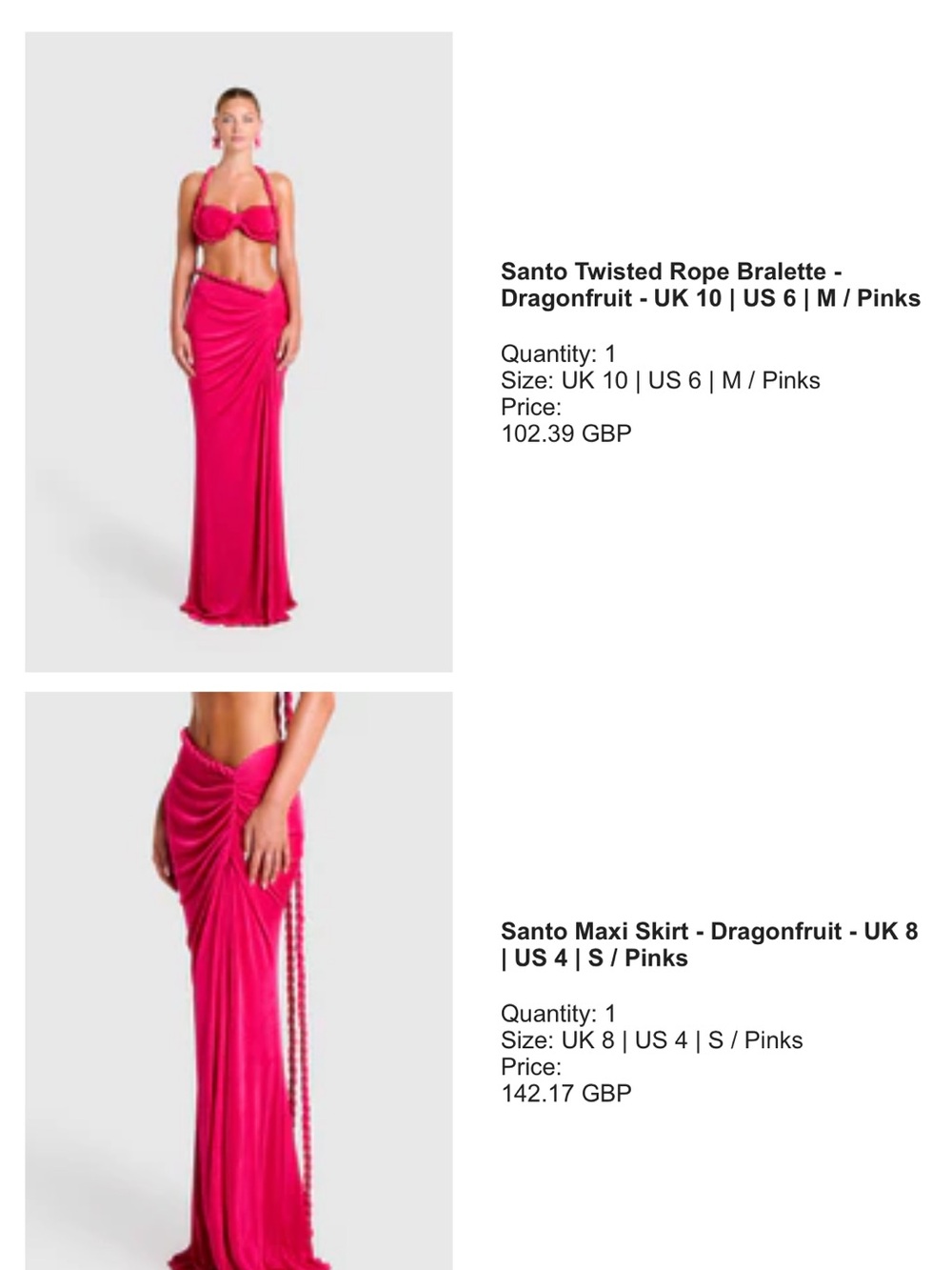 Twisted Rope Bralette & Skirt Set - Raspberry Pink - Picture 3 of 3